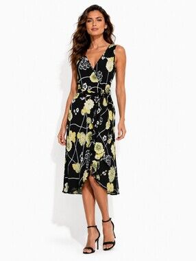 Ametrine 100% Silk Feminine Floral Midi Dress Size 10 Tie Back